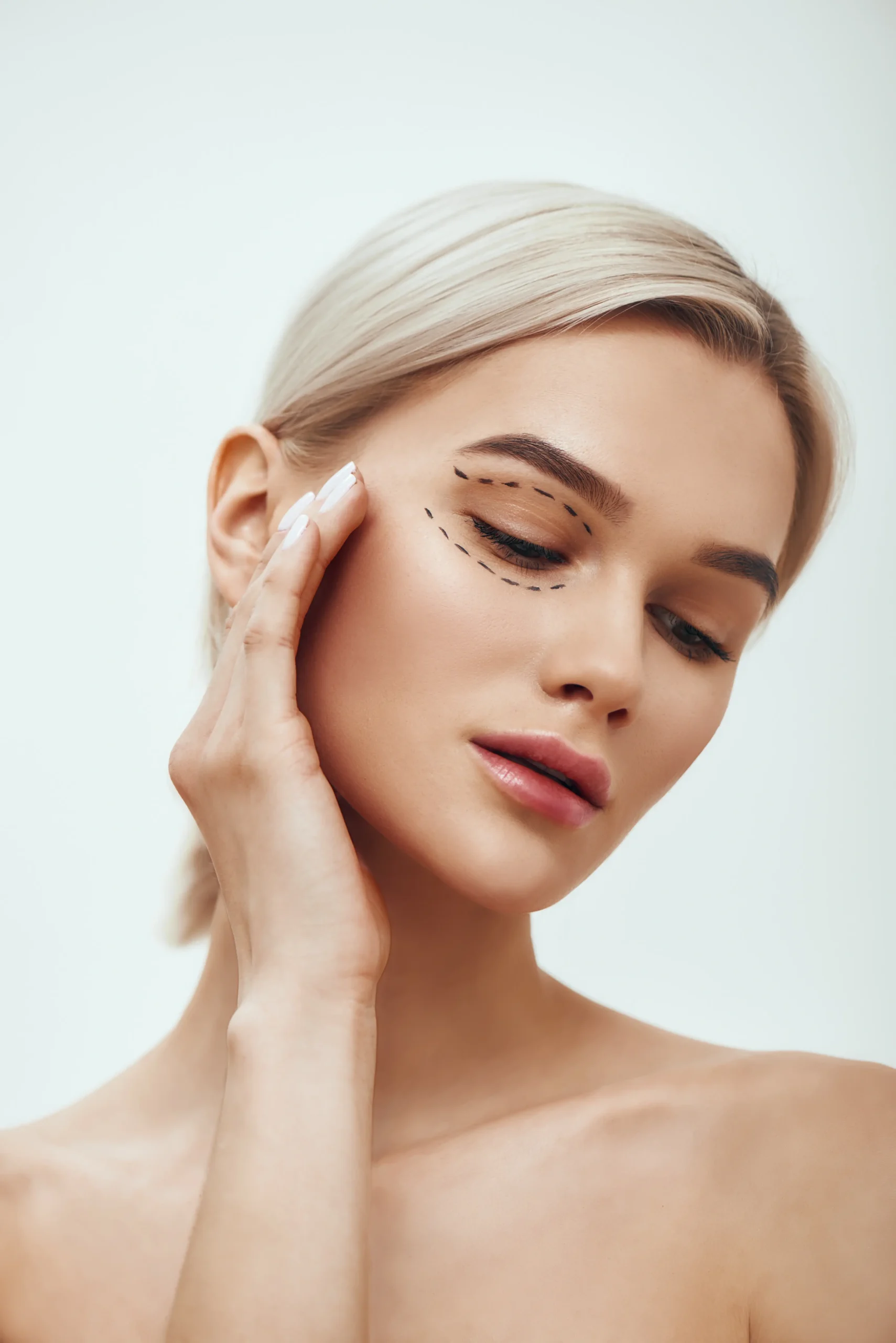 a woman with lines on her face